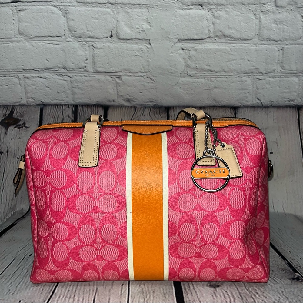 Coach Pink and Orange Signature Satchel - Picture 5 of 16
